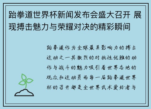 跆拳道世界杯新闻发布会盛大召开 展现搏击魅力与荣耀对决的精彩瞬间